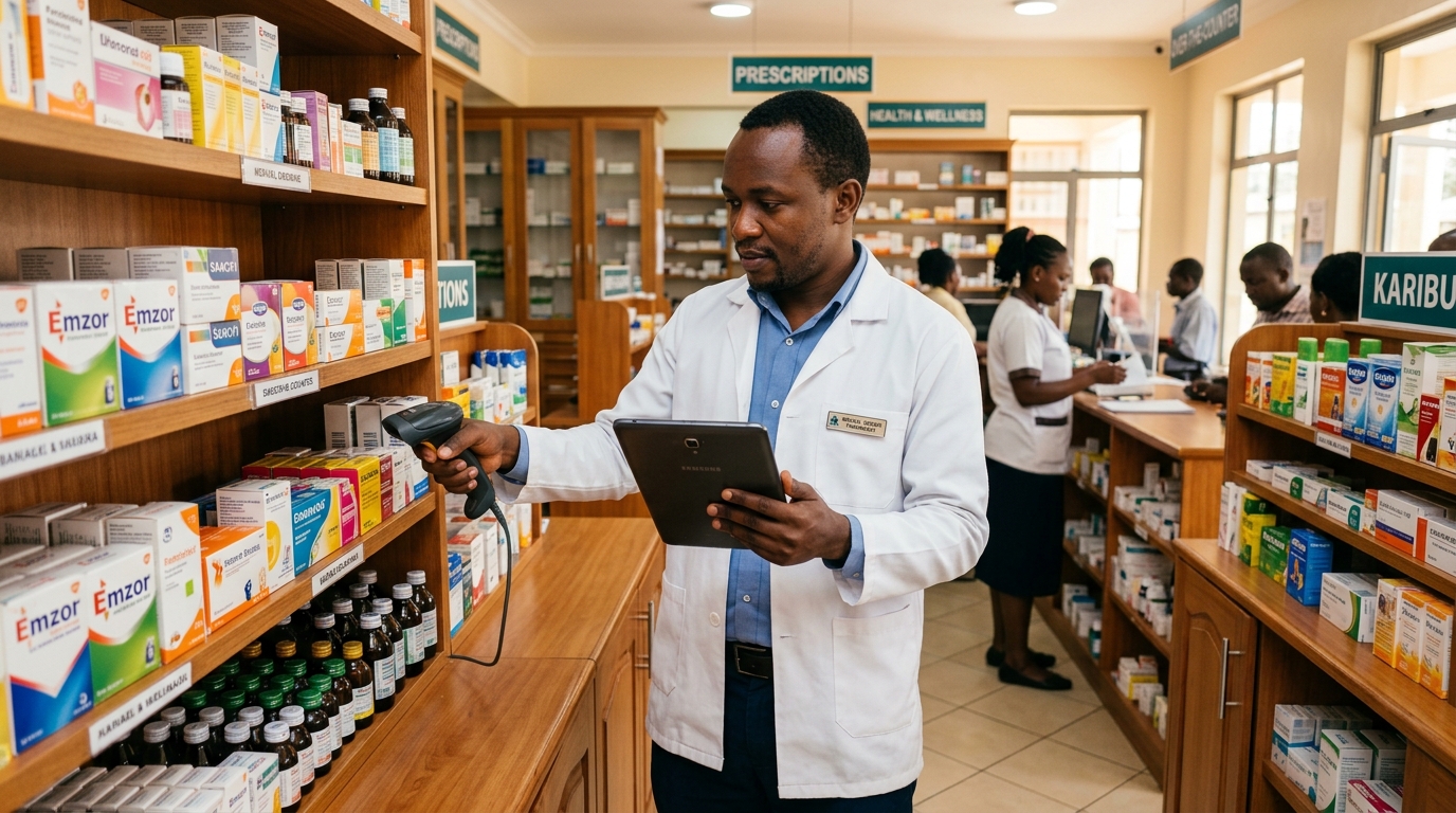 Pharmacist checking stock with RetailOne